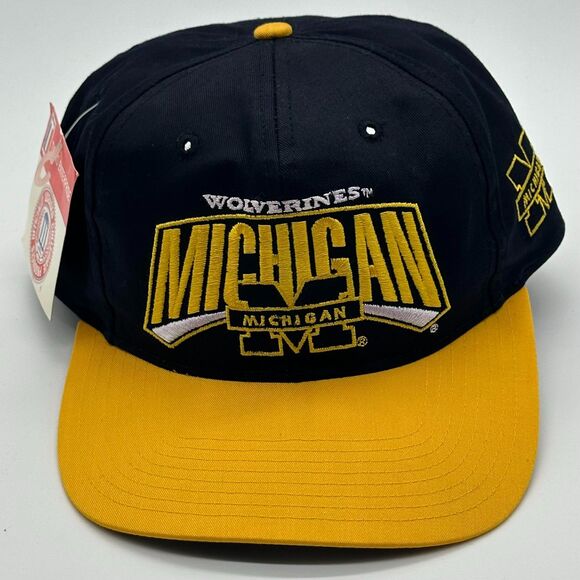 twins enterprise Other - Vtg NWT Wolverines Hat Football U of Michigan Black Yellow Adj Snap Back Cap NEW